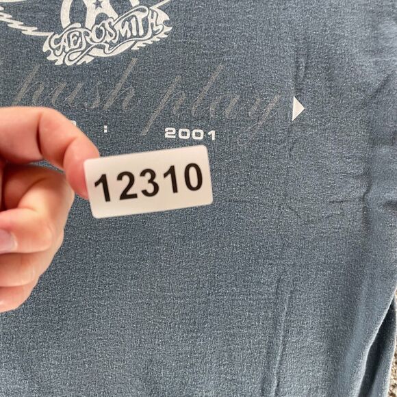 Vintage Aerosmith Shirt Mens Medium Blue Just Push Play Tour 2001 Y2K Cotton - Picture 13 of 13